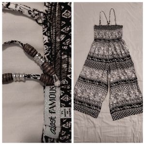 Black and white halter wide-leg jumpsuit,  XL